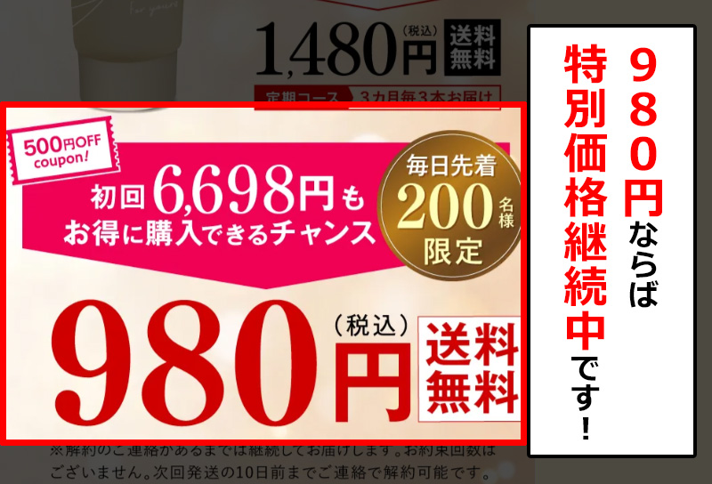 980円ならば特別価格継続中です